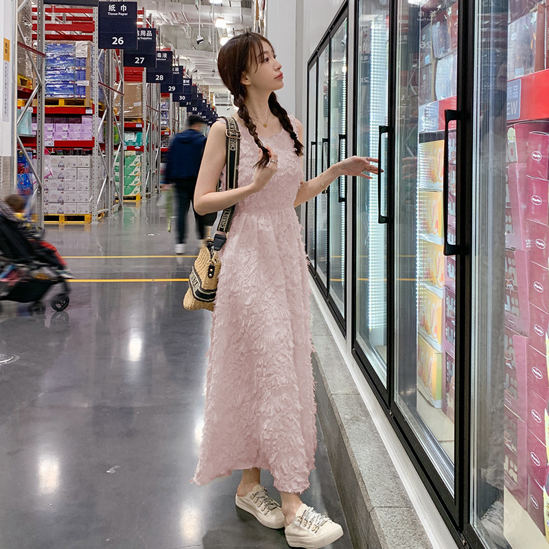 白色连衣裙夏长款到脚踝裙子收腰性感名媛雪纺无袖流苏仙女裙长裙，女装连衣裙，Mushroom