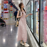 白色连衣裙夏长款到脚踝裙子收腰性感名媛雪纺无袖流苏仙女裙长裙，女装连衣裙，Mushroom