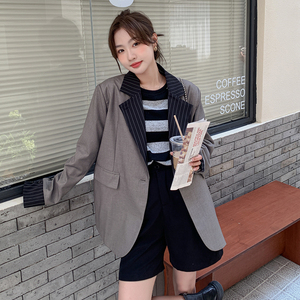 英伦风设计感小众通勤灰色西装外套女春秋季港风复古休闲气质西服图片