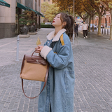 【双十一主推】面料已下牛仔拼皮撞色羊羔毛外套2257-p190k278，女装棉衣/棉服，Mushroom