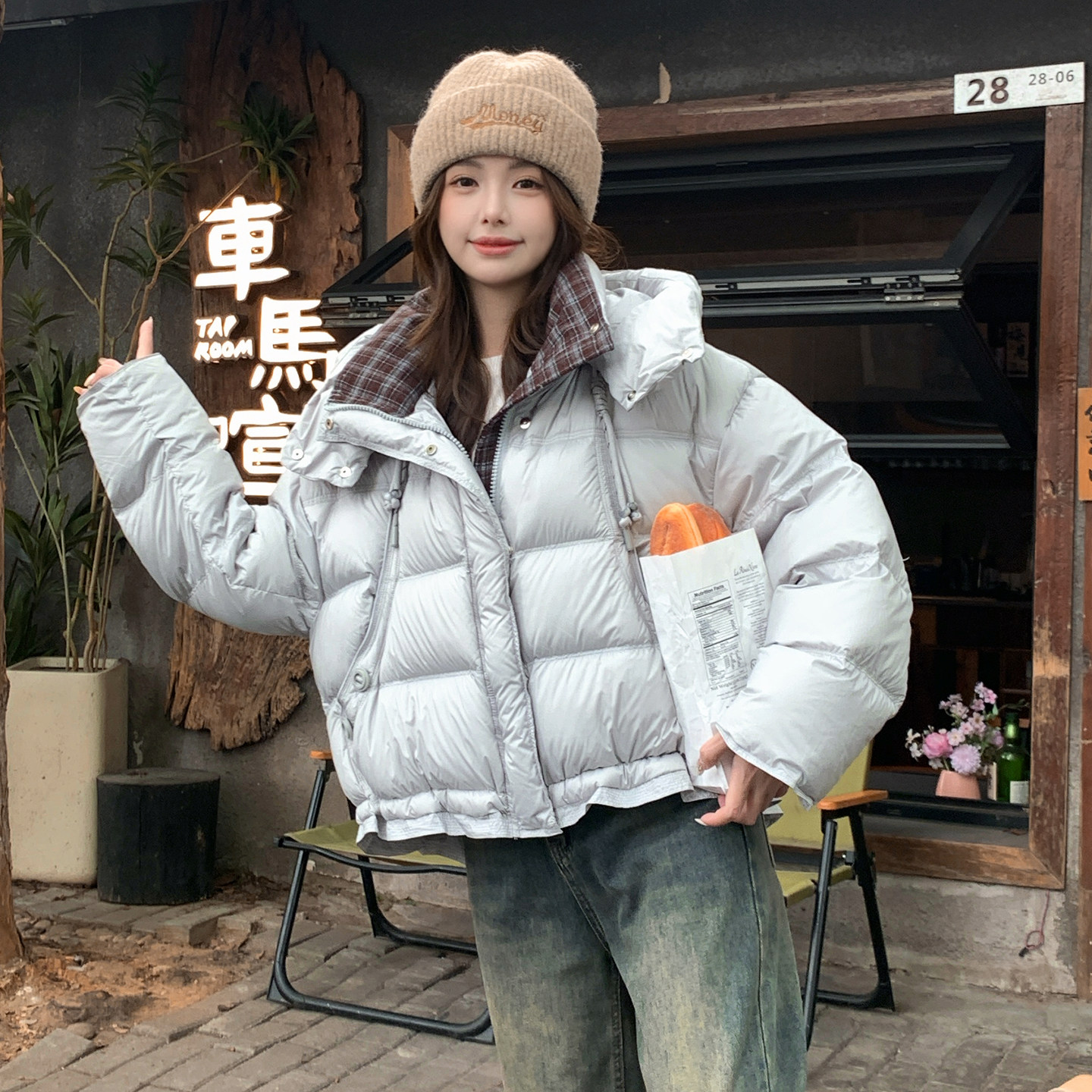 【数据好 现货】格子拼接特色羽绒服70绒B220- 88012p265k398