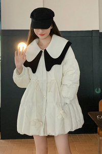 韩版学院风娃娃领羽绒服女2025冬季新款收腰显瘦轻薄款白鸭绒上衣图片