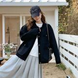韩系chic黑色牛仔外套女春秋季2025新款高级感小个子休闲夹克上衣，女装短外套，Mushroom