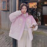 渐变粉紫色牛角扣羽绒棉服女冬季短款学院风甜美风小个子爆款棉衣，女装棉衣/棉服，Mushroom