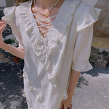 【新款】出货中惊艳荷叶边长款连衣裙280-2239-P120k178，女装连衣裙，Mushroom