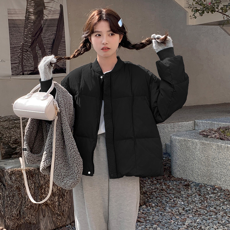 奶蓝色圆领羽绒服女冬2024新款奶乎乎学院风短款加厚保暖百搭外套,女装羽绒服,Mushroom