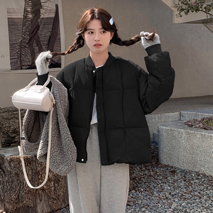 奶蓝色圆领羽绒服女冬2024新款奶乎乎学院风短款加厚保暖百搭外套图片