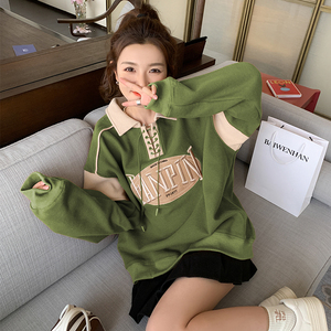 INS风春季套头四季通用薄款卫衣复古小众秋冬宽松春秋长袖绿色,女装卫衣/绒衫,Mushroom