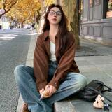 独特超好看棕色短款麂皮绒外套女春秋2025新款美式高级感炸街夹克，女装短外套，Mushroom