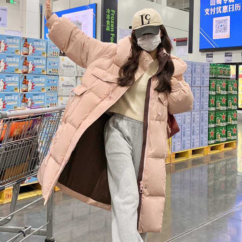 [现货]长款连帽撞色羽绒服70白鸭绒2407P255K368,女装孕妇装,Mushroom