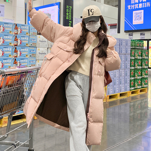 [现货]长款连帽撞色羽绒服70白鸭绒 2407 P255 K368图片