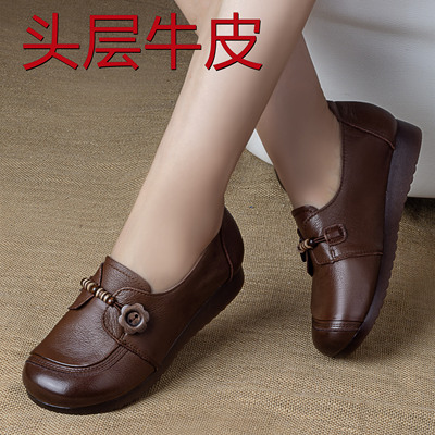 真皮复古手工平底时尚奶奶单皮鞋