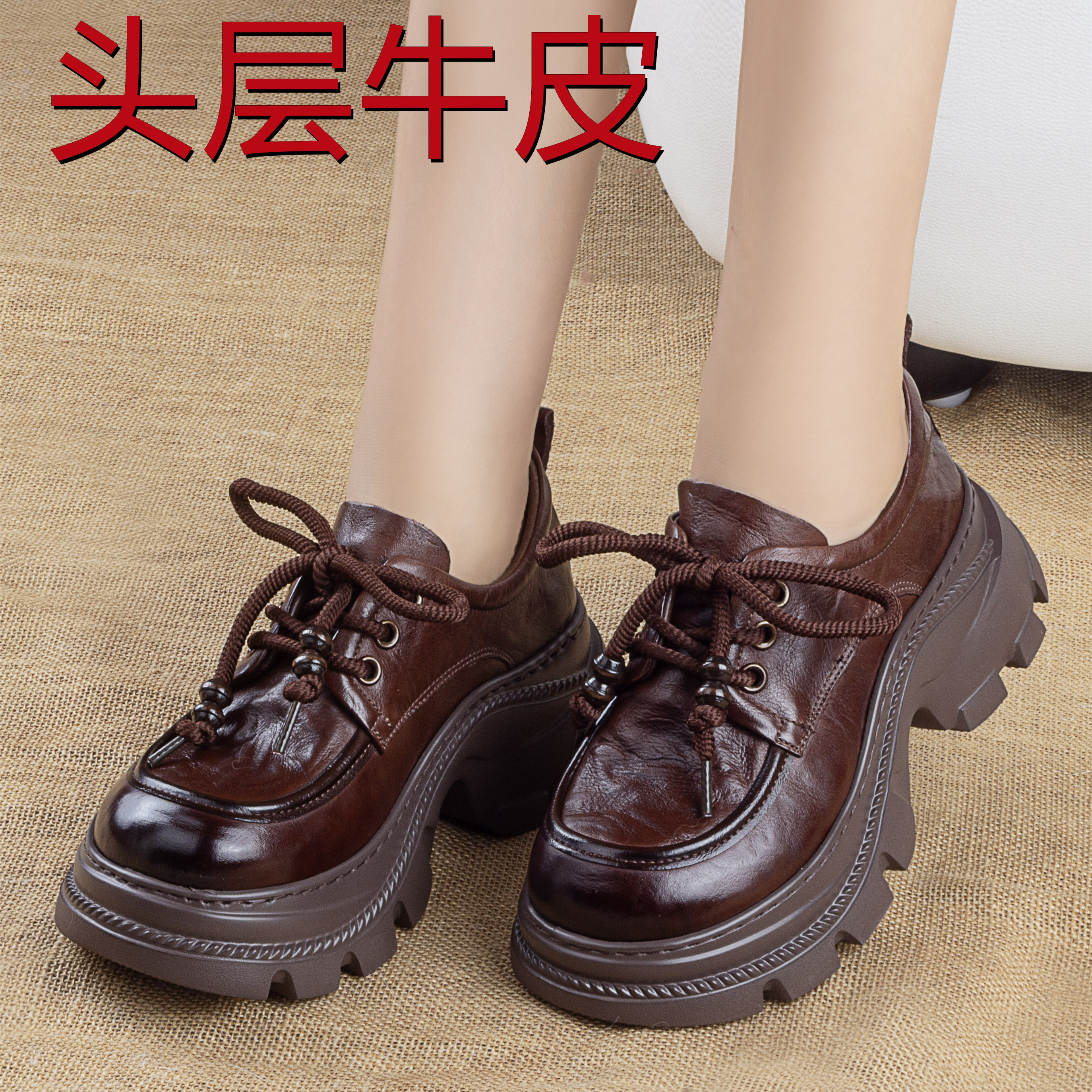 头层牛皮25新款小个子妈妈乐福鞋