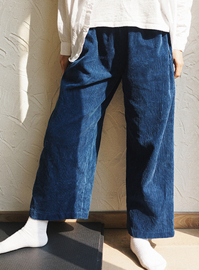 【时舟】indigo 蓝靛植物染 粗灯芯绒面料 直筒裤 休闲 宽腿裤