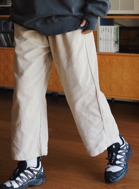 【时舟】米白灯芯绒 松紧腰男女同款 宽松休闲春季工装裤 直筒裤