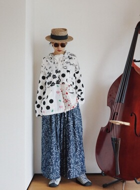 【时舟】浅白色棉麻 文艺复古拼布风格 中性款 秋季带帽Smock罩衣