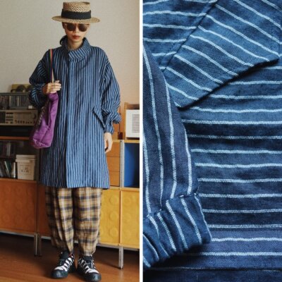 时舟立领长款中性亚麻复古百搭