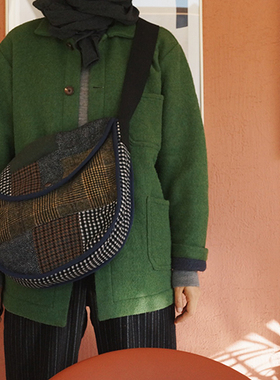 【时舟】冬日羊毛呢  拼布厚实 宽背带 YKK 插扣 休闲斜挎 背包