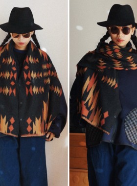 【时舟】复古印第安纳瓦霍风格 进口羊毛呢 秋冬保暖中性围巾披肩