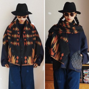 【时舟】复古印第安纳瓦霍风格 进口羊毛呢 秋冬保暖中性围巾披肩