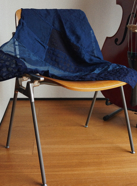 【时舟】棉麻真丝拼布制作 成品环保indigo植物蓝染 盖布披肩围巾