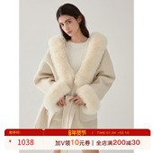 猫酱紫千金感狐狸毛领大衣女秋冬高级感浴袍式 100绵羊毛双面呢