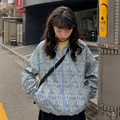 上衣宽松连帽夹克 休闲外套女复古港味学生长袖 猫酱紫自制秋季 新款