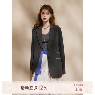 猫酱紫西装外套女秋季高级感黑色气质廓形外套