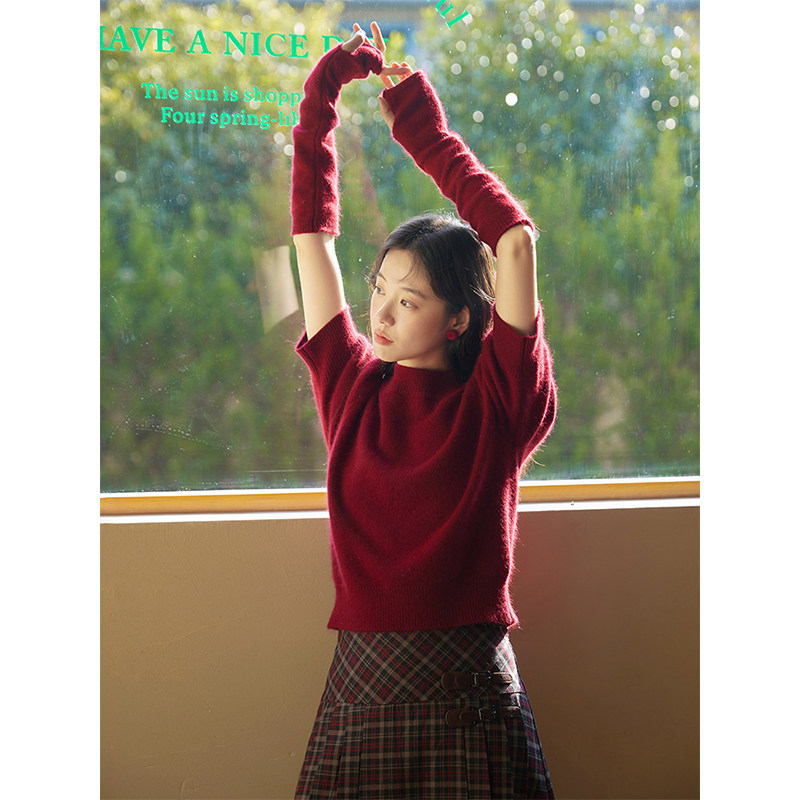 猫酱紫 氛围感袖套毛衣女设计感针织衫红格纹半身裙,女装/女士精品,毛衣,淘宝优惠券,粉丝福利购,淘宝优惠卷