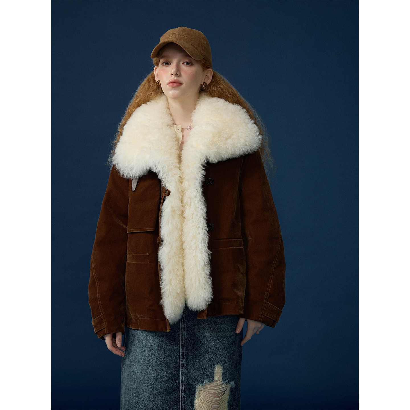 猫酱紫 城市游牧羊毛皮鹅绒服植绒复古气质高级感羽绒服