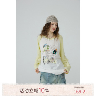 猫酱紫 卡通长袖T恤牛仔口袋半裙女夏季宽松上衣休闲风短裙