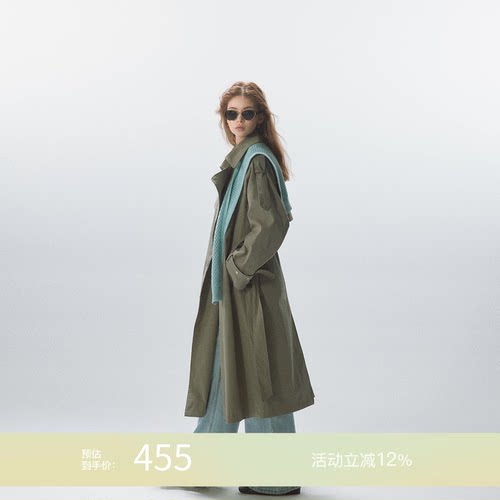 猫酱紫针织披肩长款风衣女早秋