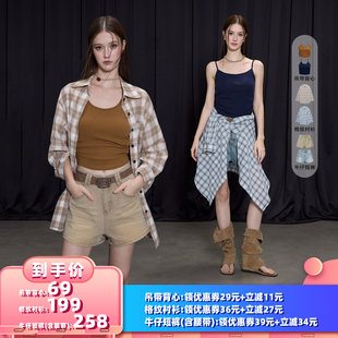 【所有女生的衣橱直播间】猫酱紫复古格纹衬衫/针织吊带/辣妹短裤