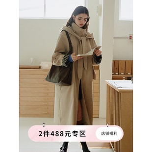 連帽風衣外套 貓醬紫設計感可拆卸長款