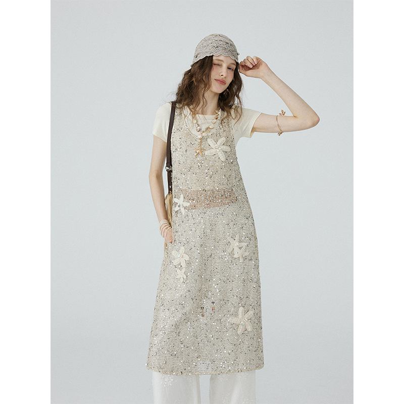 猫酱紫 重工海星罩裙/星星T恤女百搭设计感小众上衣/刺绣长裤