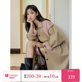 猫酱紫 风衣女早春设计感宽松翻领小个子外套 领巾廓形中长款