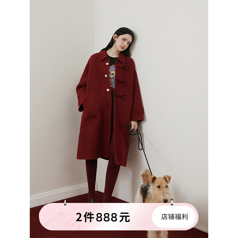 【推荐】猫酱紫 格纹大衣/红色圈圈毛呢子外套