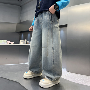 男童裤子春秋季长裤2026新款中大童高街直筒牛仔裤儿童宽松休闲裤