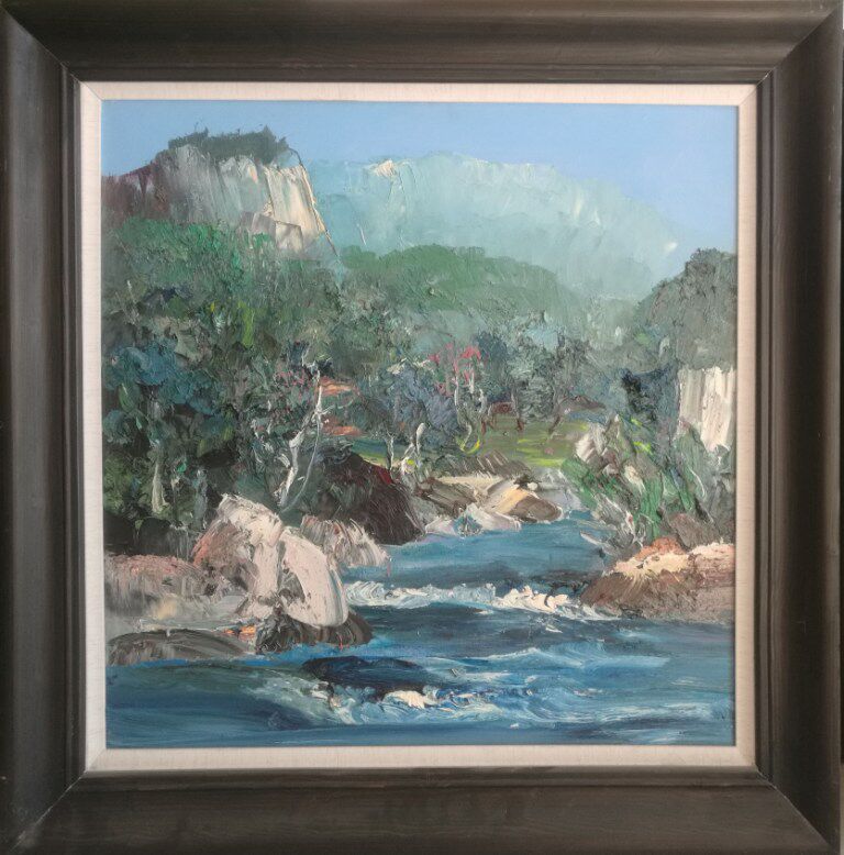 山涧,年度油画家王柏松,写意意象山水风景画油画,风水软装饰装潢