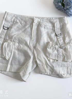 ayk品牌专柜夏季女工装棉麻短裤多口袋休闲女裤子灯笼五分裤热裤