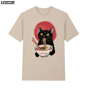 猫咪cat面条浮世绘日系卡通动漫创意猫短袖 T恤男女