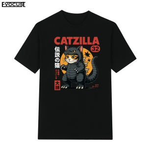 猫斯拉Catzilla卡通动漫Monster猫奴Cat日系短袖 T恤男女