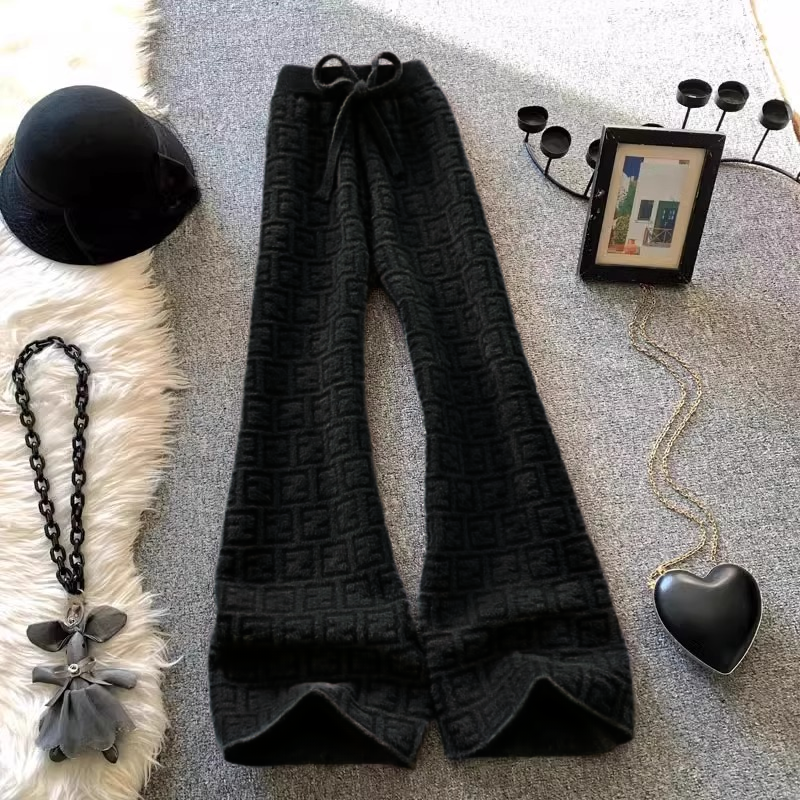 韩版慵懒风提花针织阔腿裤女秋冬高腰垂感直筒宽松休闲百搭拖地裤,女装/女士精品,大码裤装,淘宝优惠券,粉丝福利购,淘宝优惠卷