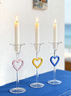 欧式高脚爱心烛台家居装饰摆件婚庆用品浪漫烛光晚餐彩色烛台道具