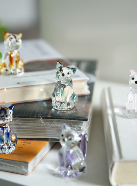 家居摆件玻璃手工艺品猫咪摆件车载摆件圣诞节礼物饰品可爱小摆件