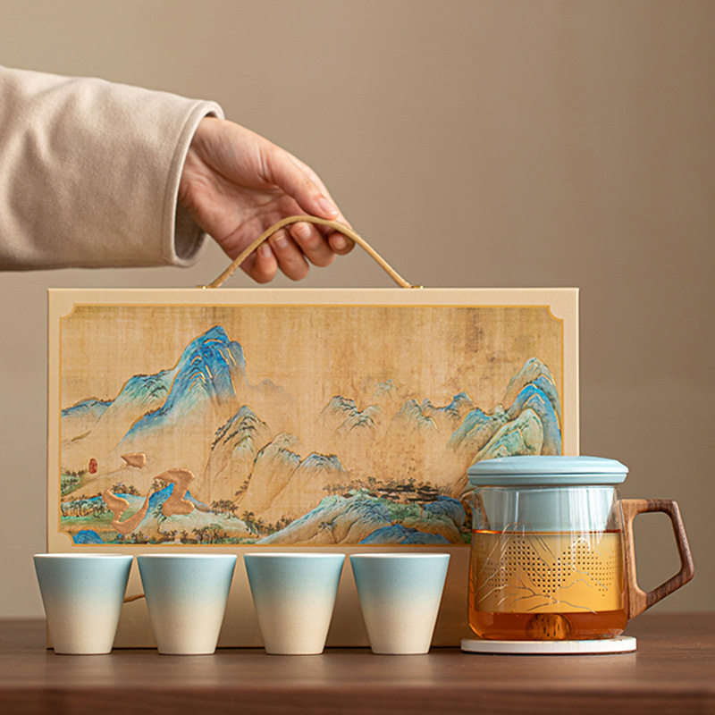 故宫国潮千里江山旅行茶具套装商务礼品礼盒装文创陶瓷伴手礼logo