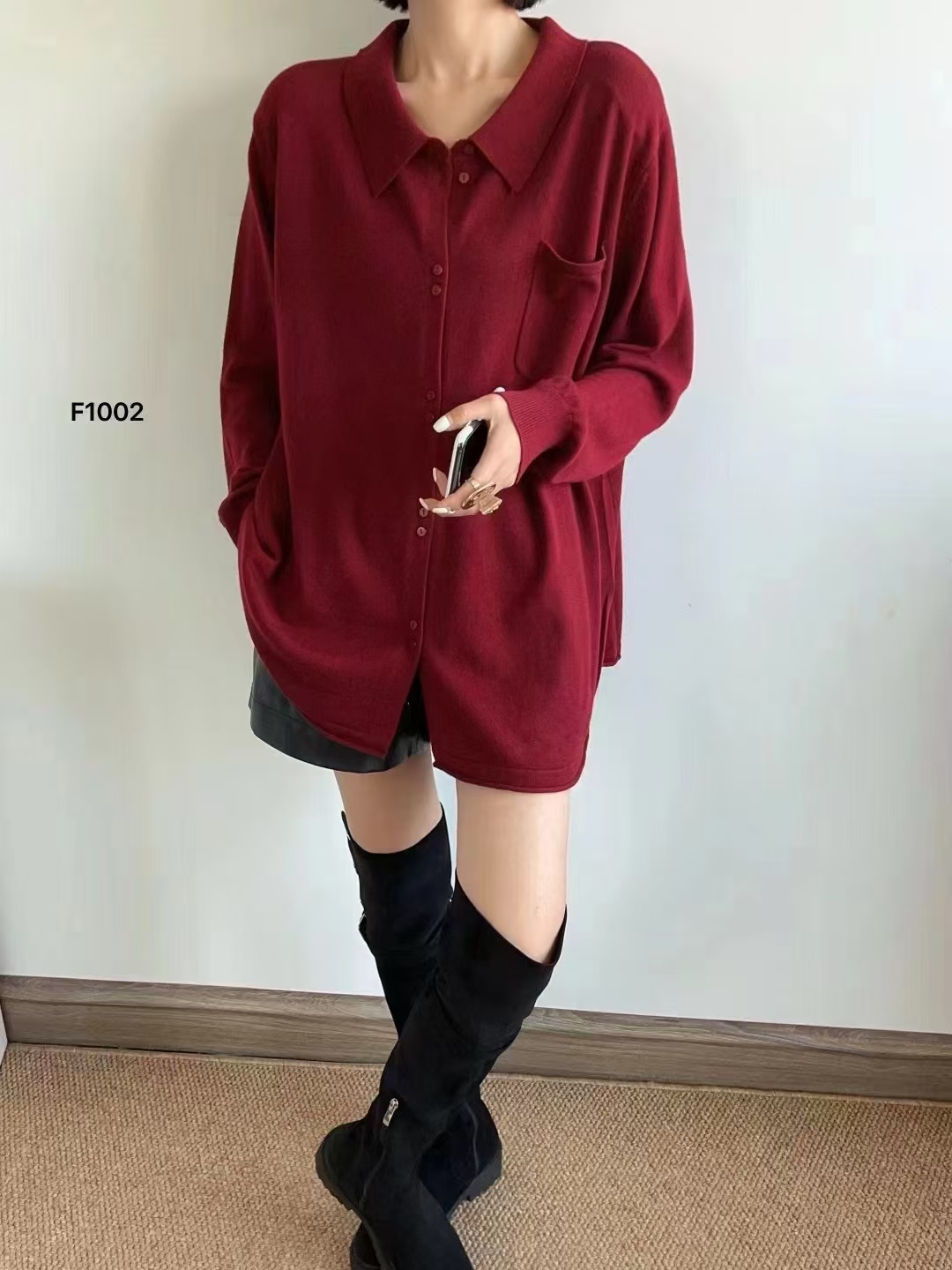 胖mm大码女装2025秋冬新款POLO领单排扣长袖针织衬衫女宽松显瘦