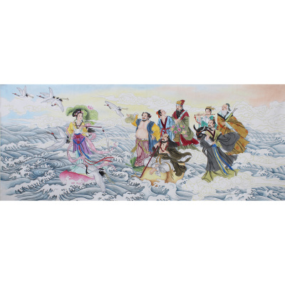 小六尺纯手绘工笔八仙过海国画