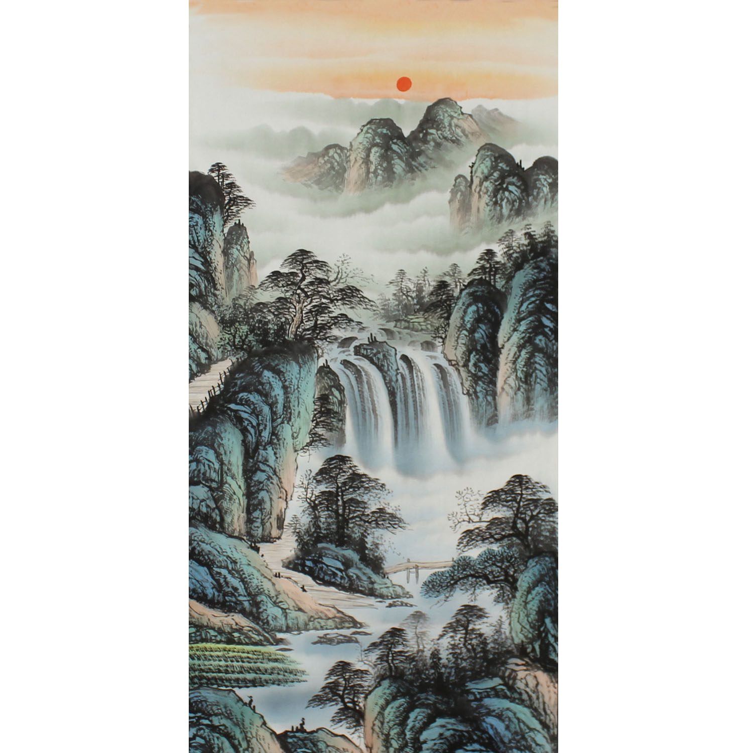 国画纯手绘山水四尺竖幅源远流长挂画客厅办公室新中式装饰画未裱