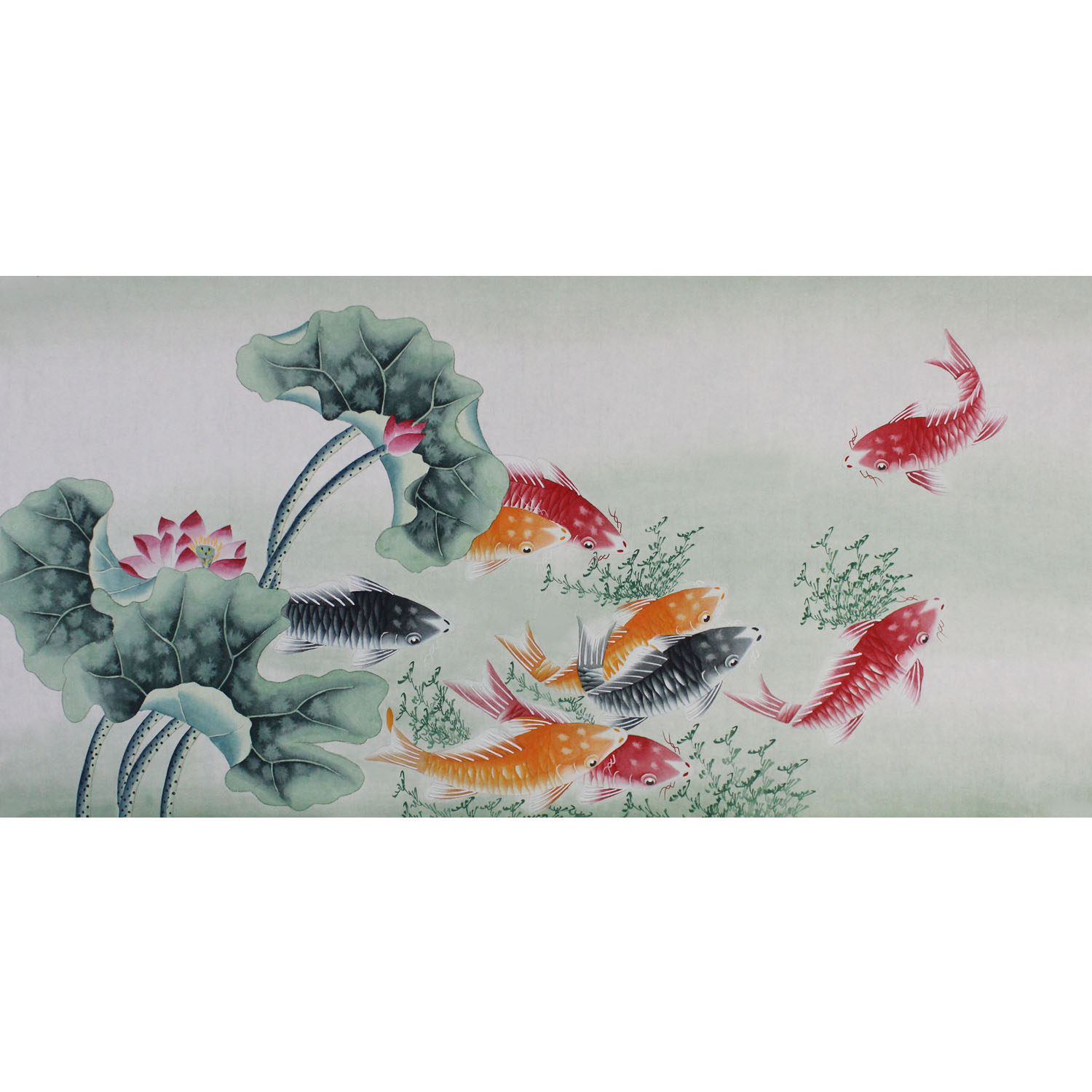 纯手绘四尺九鱼图连年有余玄关风水画国画山水厅办公室装饰画挂画